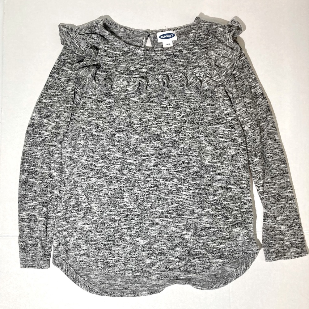 Soft Heathered Gray Ruffle Top with Keyhole Back